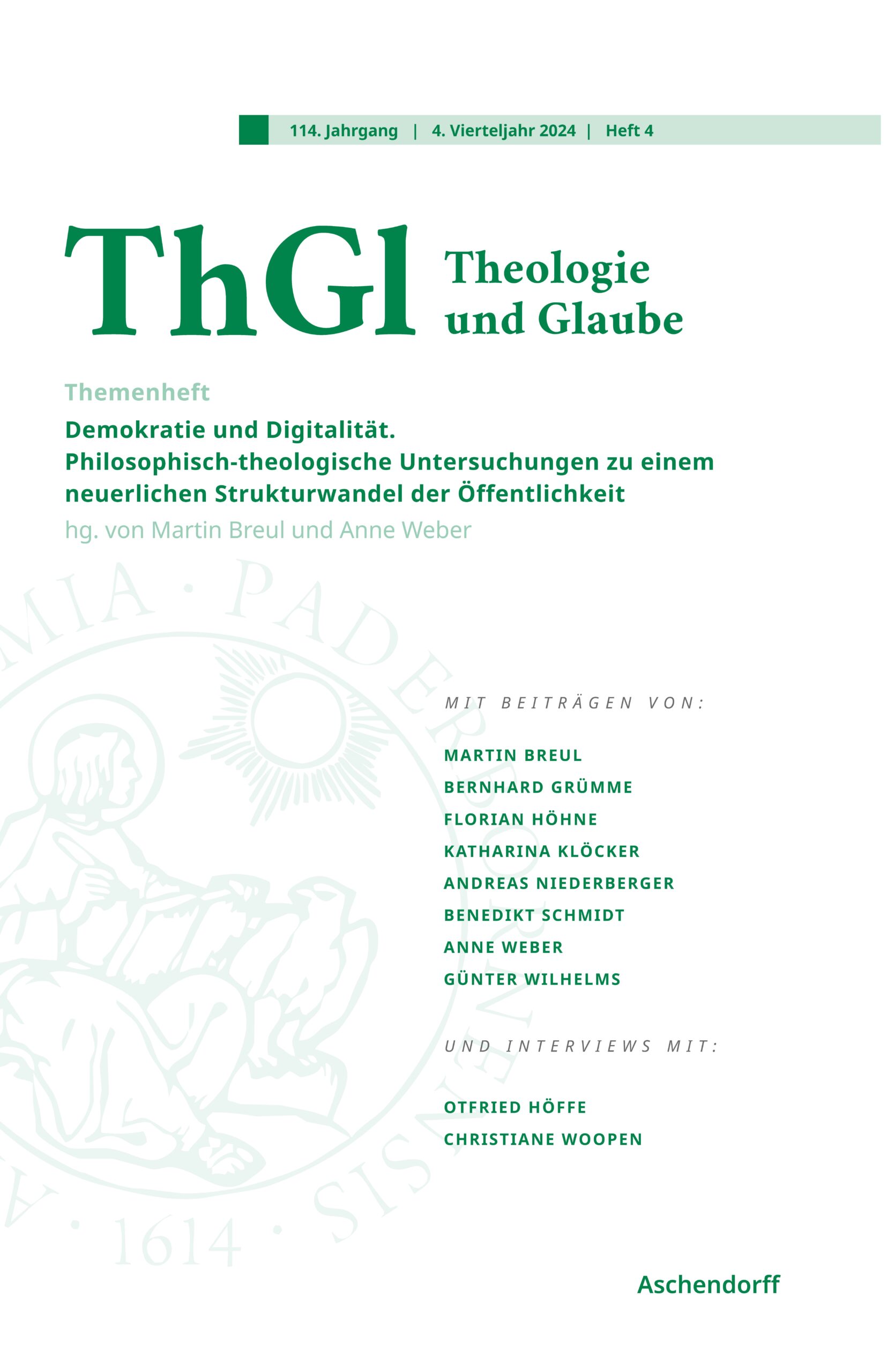 Cover der Ausgabe 4-2024 von Theologie und Glaube