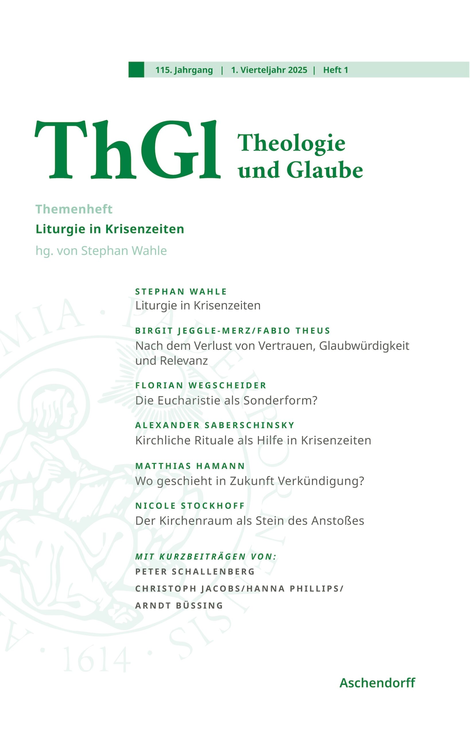 Cover der Ausgabe 1/2025 von "Theologie und Glaube"